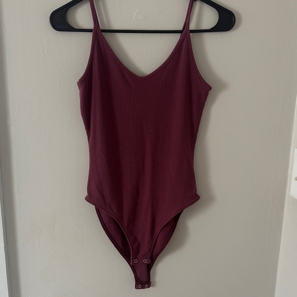 American Eagle Outfitters Tops - American Eagle Ribbed Maroon One-Piece Bodysuit